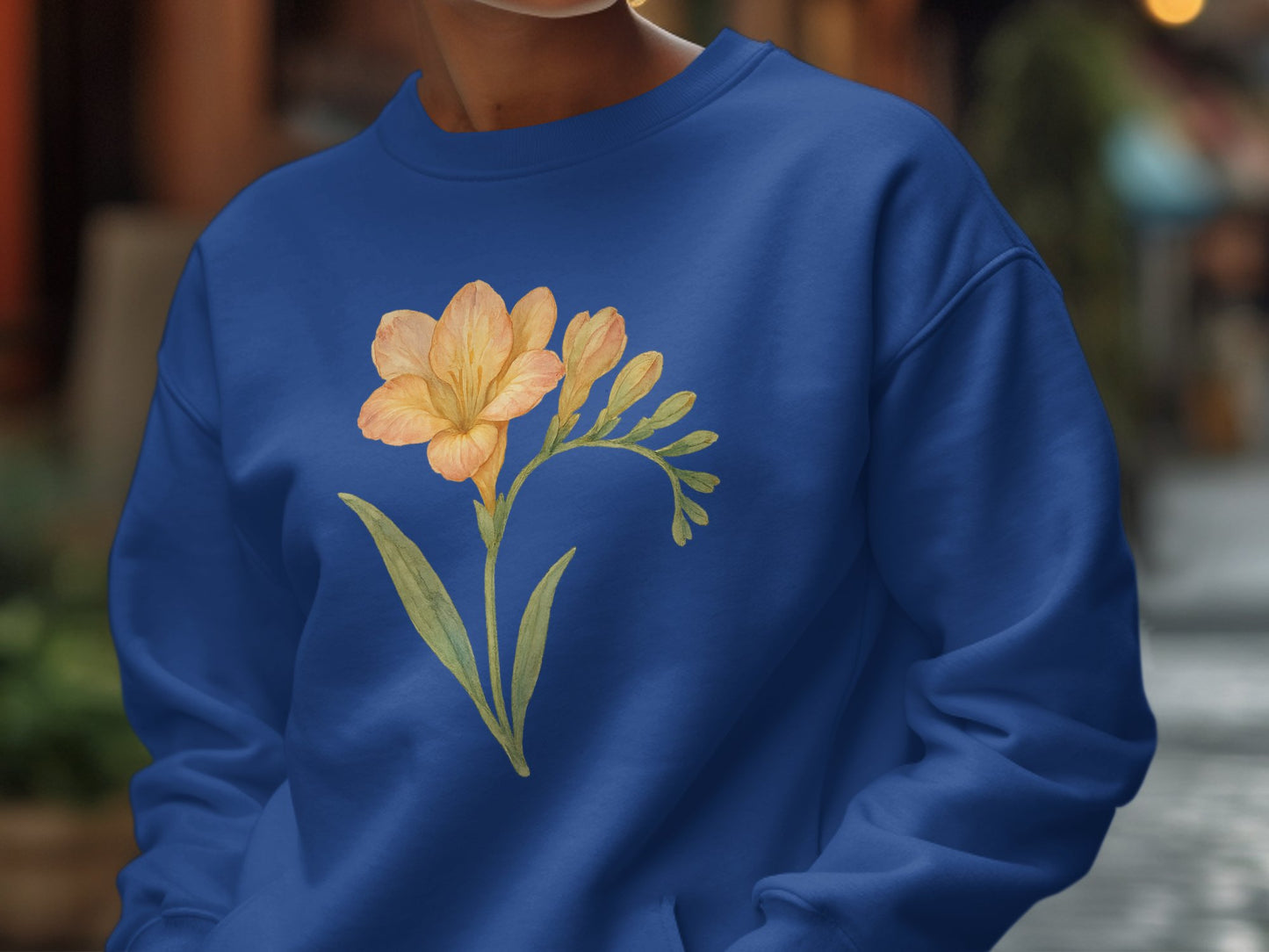 Blue Sweatshirt with Yellow Flower Print product
