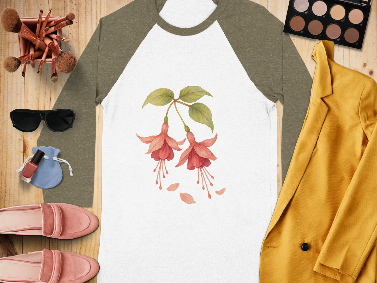 Floral Fuchsia Design Long Sleeved Baseball Shirt product