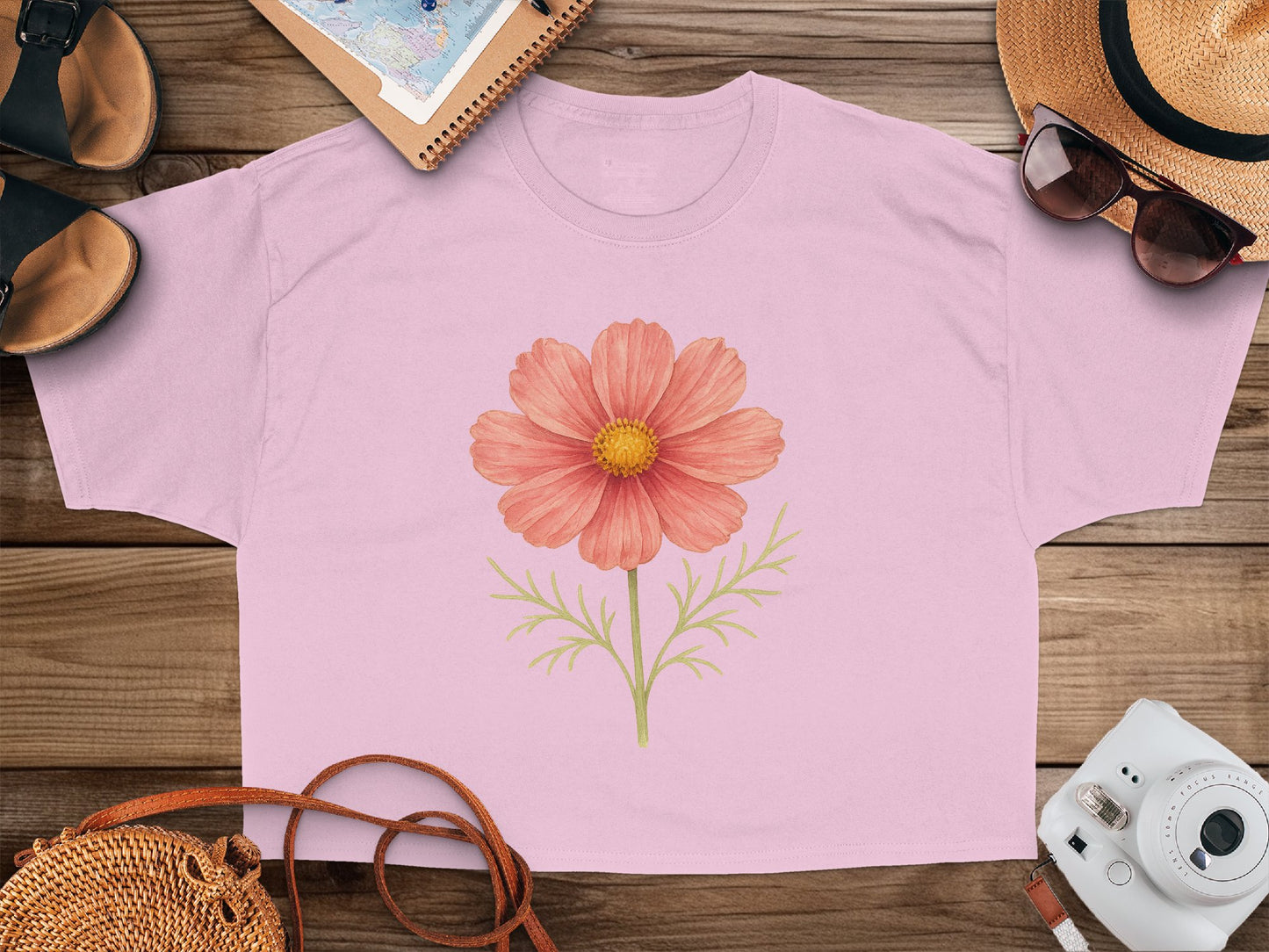 Pink T-shirt with Delicate Flower Illustration product type