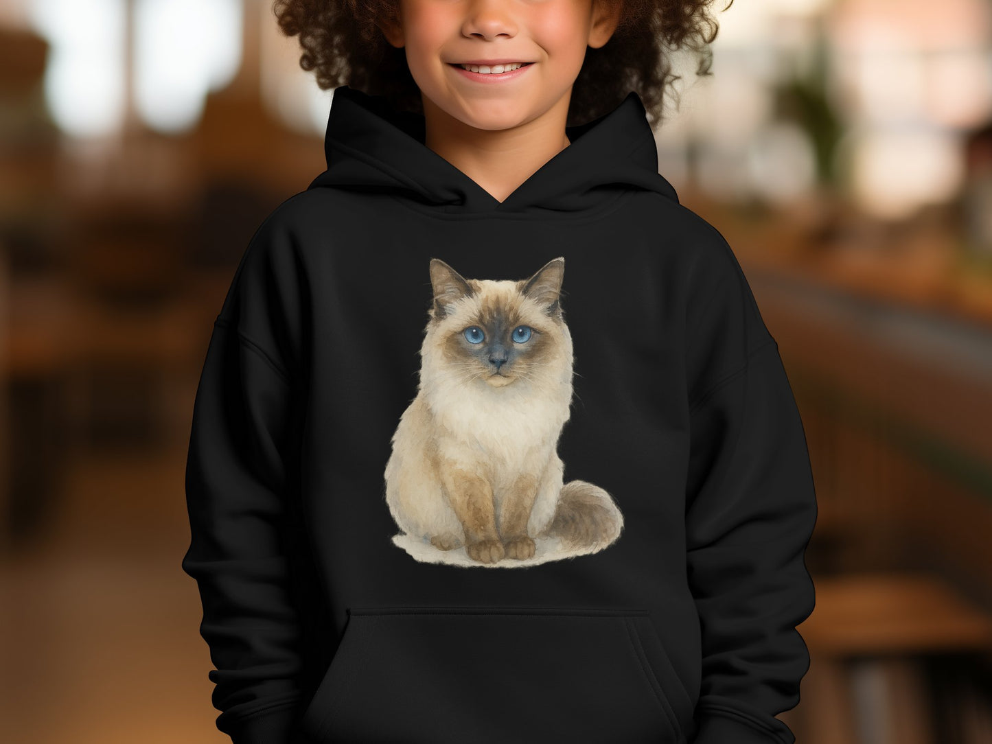 Child Wearing Hoodie with Beautiful Cat Print product