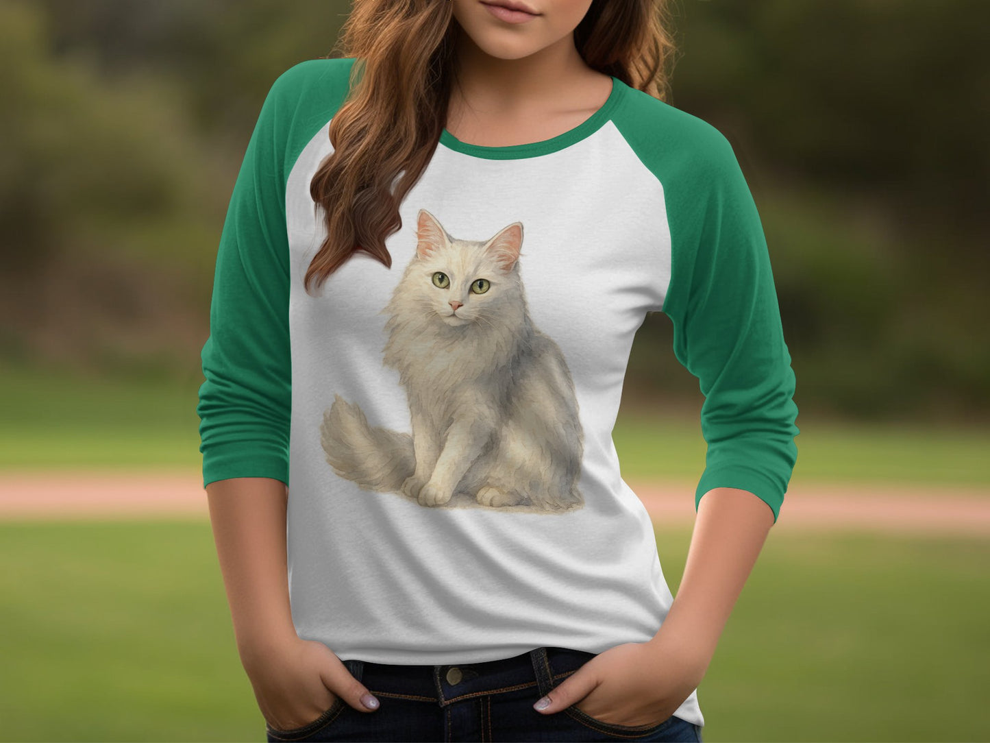 Cute Fluffy Cat Graphic Baseball Tee Shirt product type