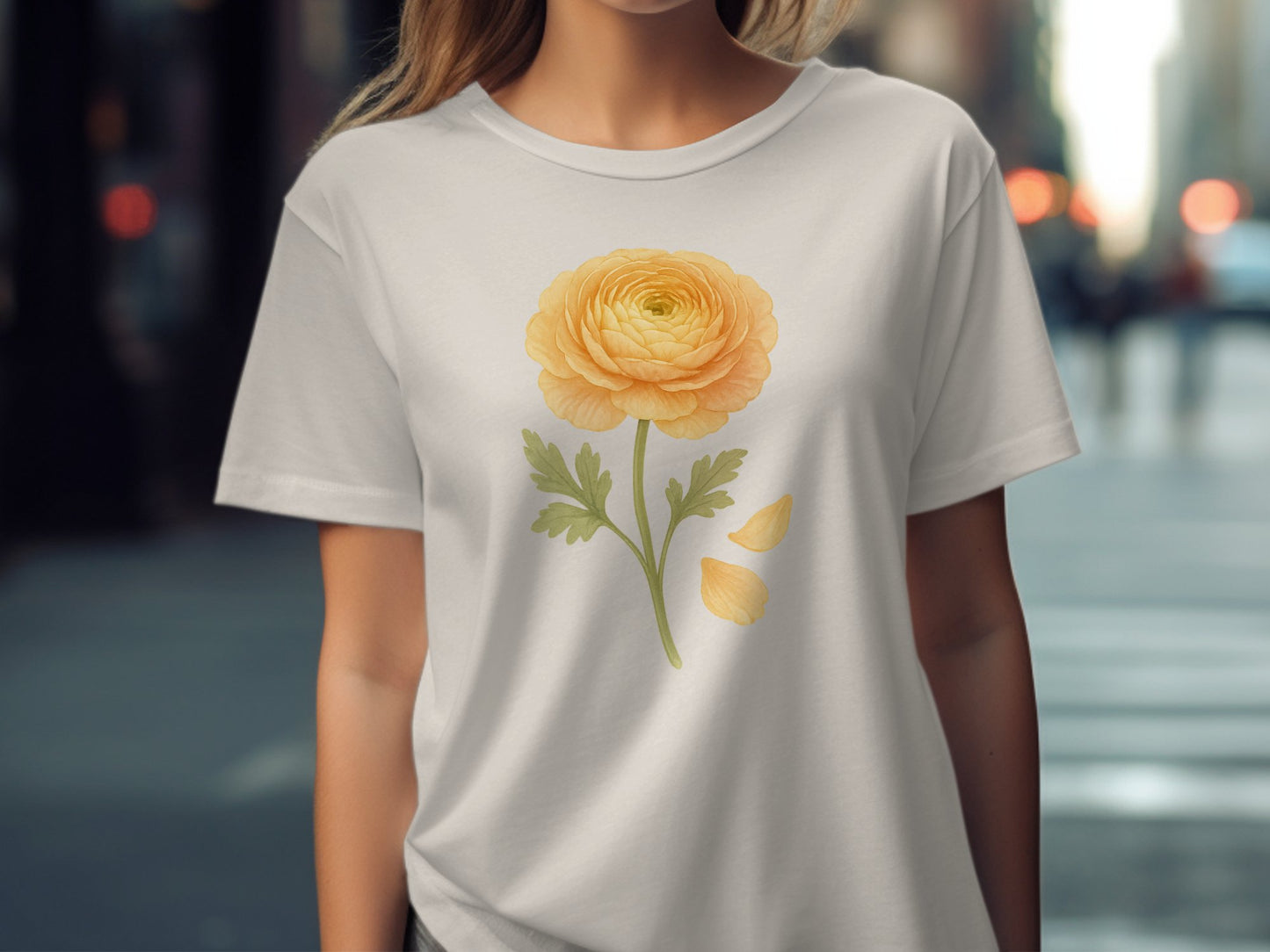 Bright Yellow Flower Print Casual T-Shirt product
