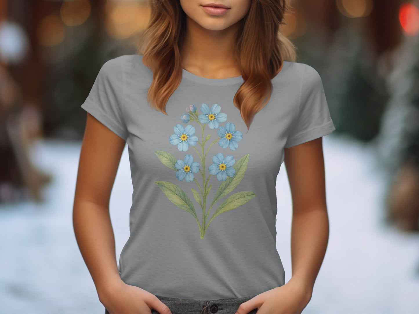 Blue Wildflower Print Casual Short Sleeve Tshirt product