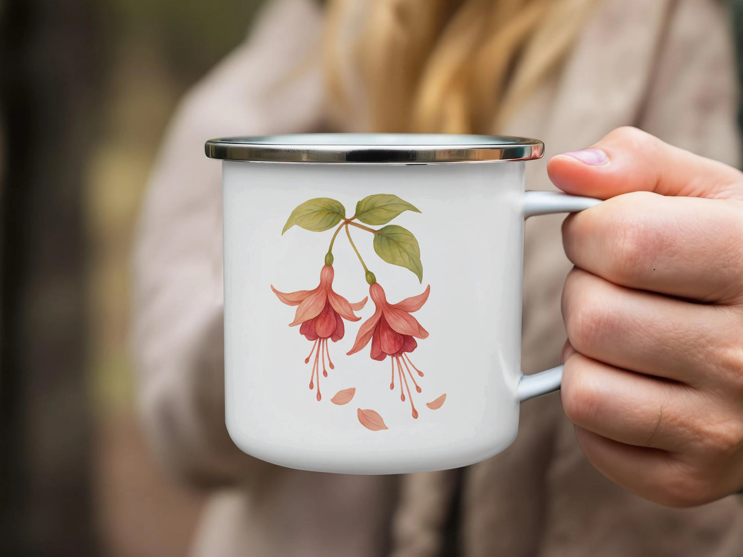 Botanical Flower Design Enamel Coffee Mug Camping Product