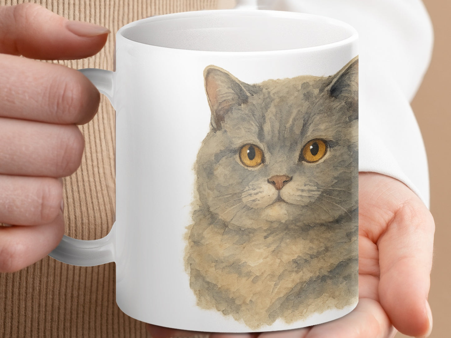 Cute Fluffy Gray Cat Coffee Mug for Pet Lovers product