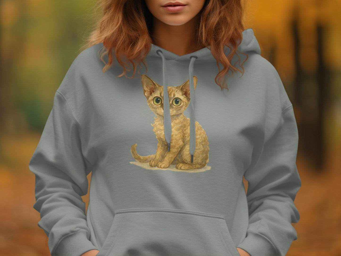 Cute Big-Eyed Cat Print Hoodie Cozy Autumn Clothing Product