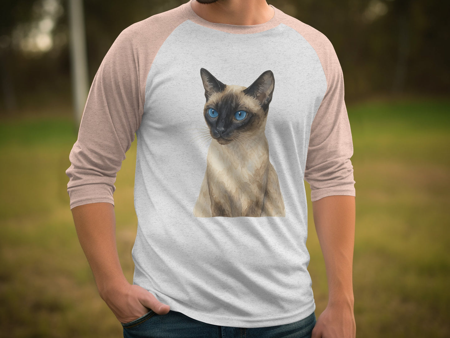 Stylish Raglan Tee with Blue Eyed Cat Print product