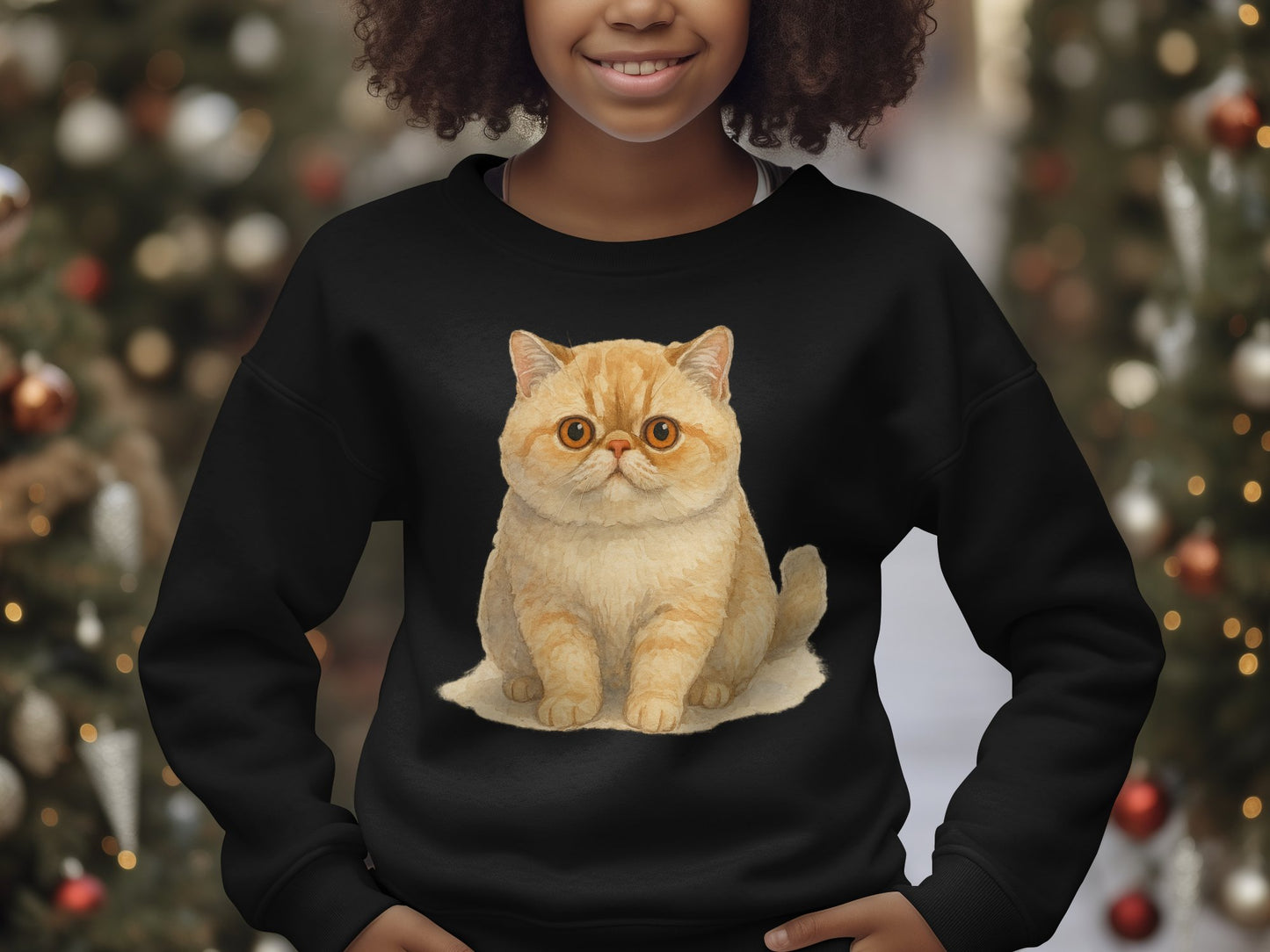 Cozy Festive Cat Printed Black Kids Sweatshirt product
