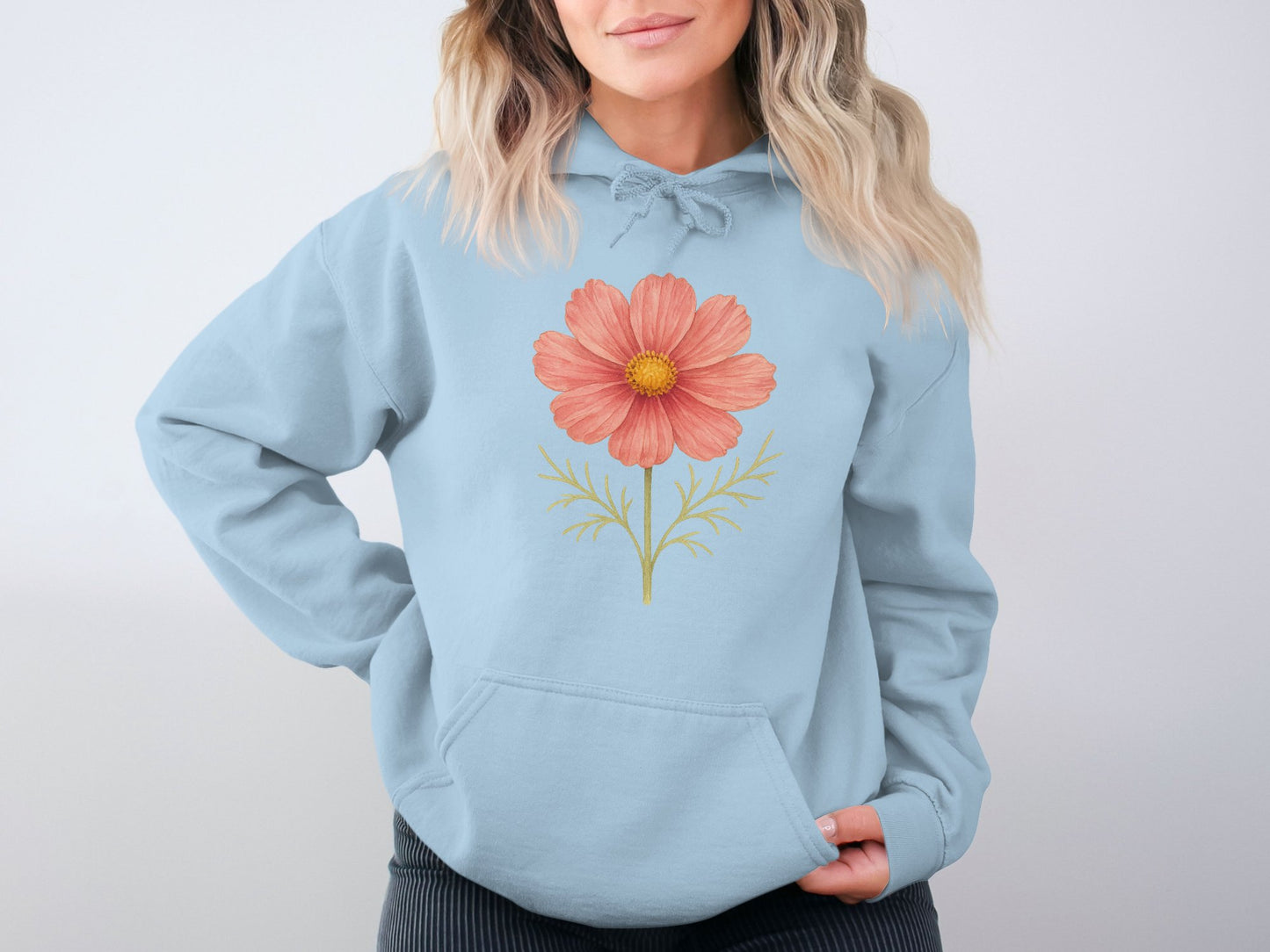 Cozy Blue Hoodie with Pink Flower Design product