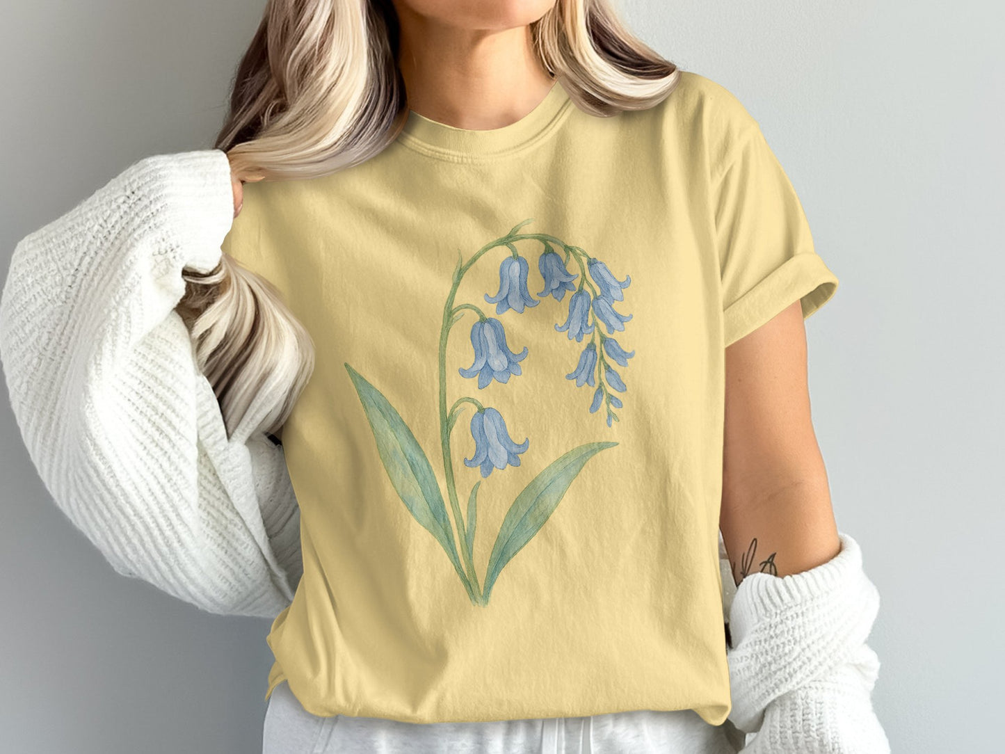 Bluebell Flower Art on Yellow Short Sleeve Shirt product type