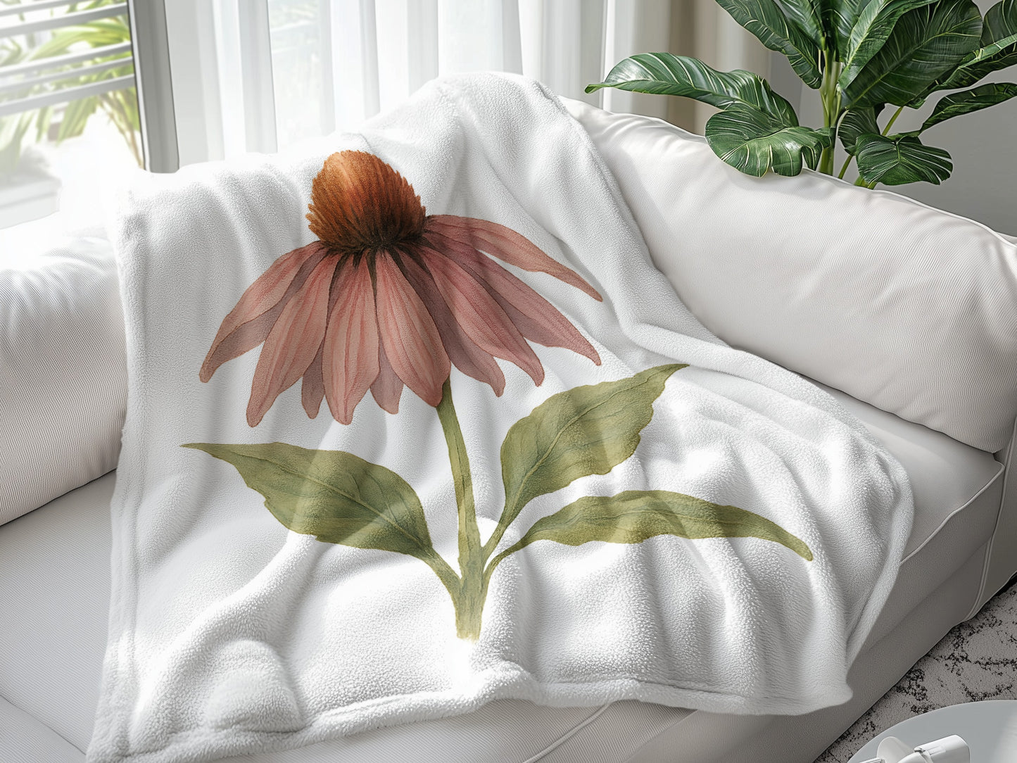 Cozy White Blanket with Pink Flowery Pattern product type