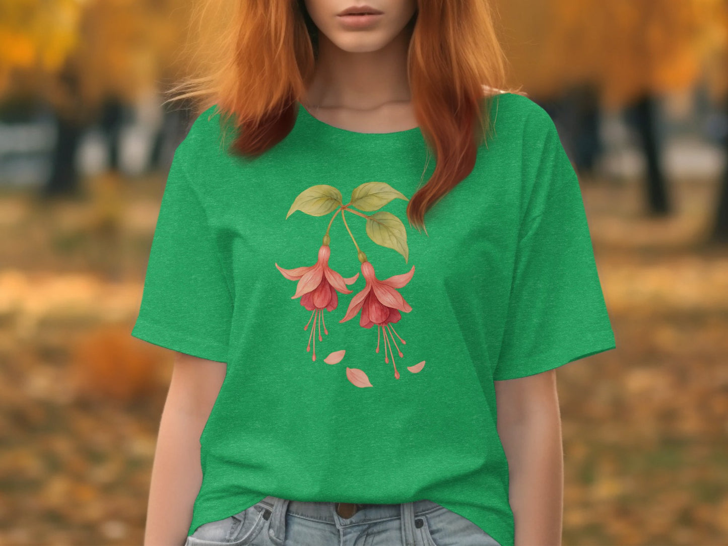 Green Shirt with Artistic Floral Design Shirt product type