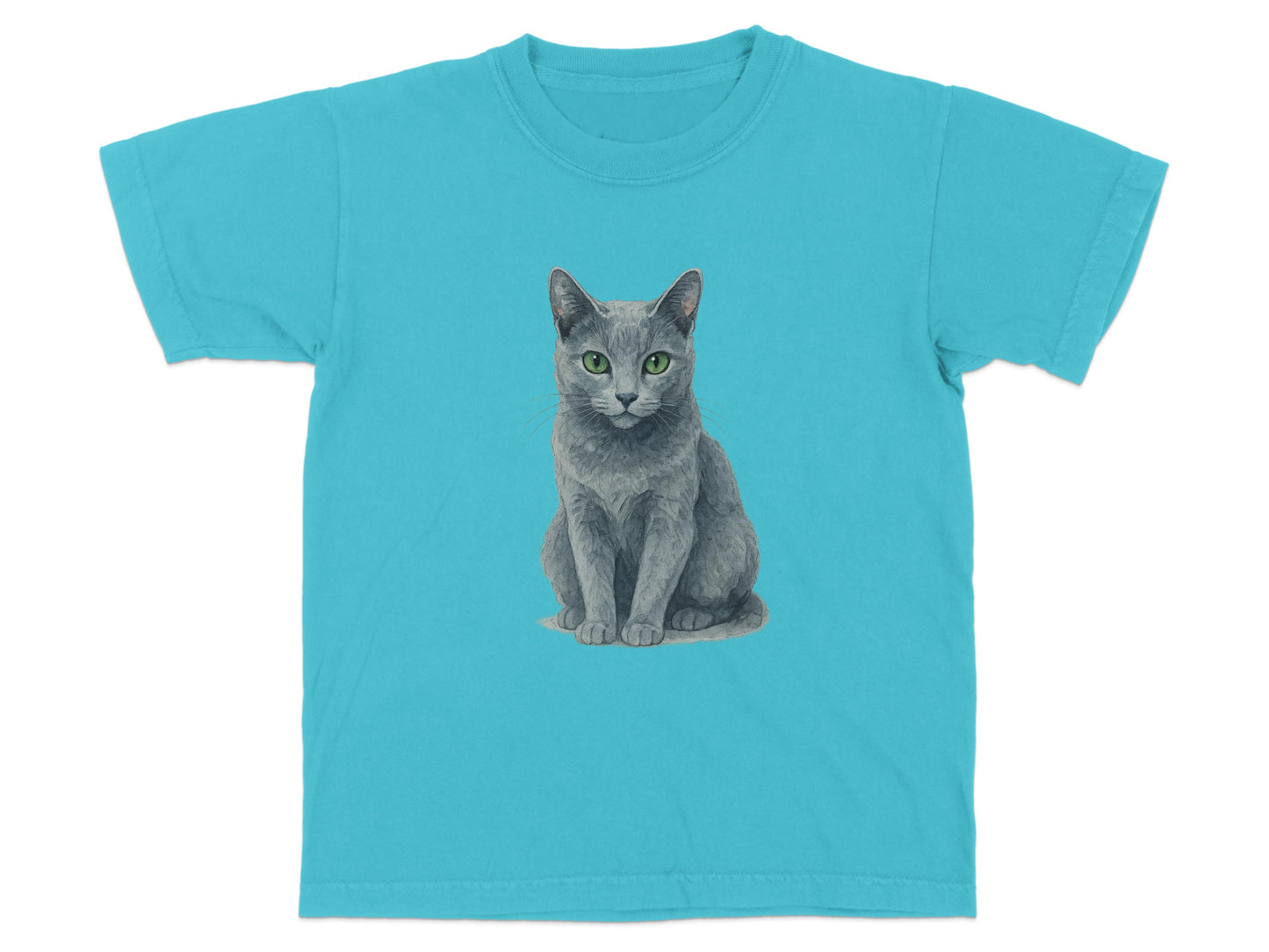 Cute Gray Cat Graphic on Blue Kids T-Shirt product type