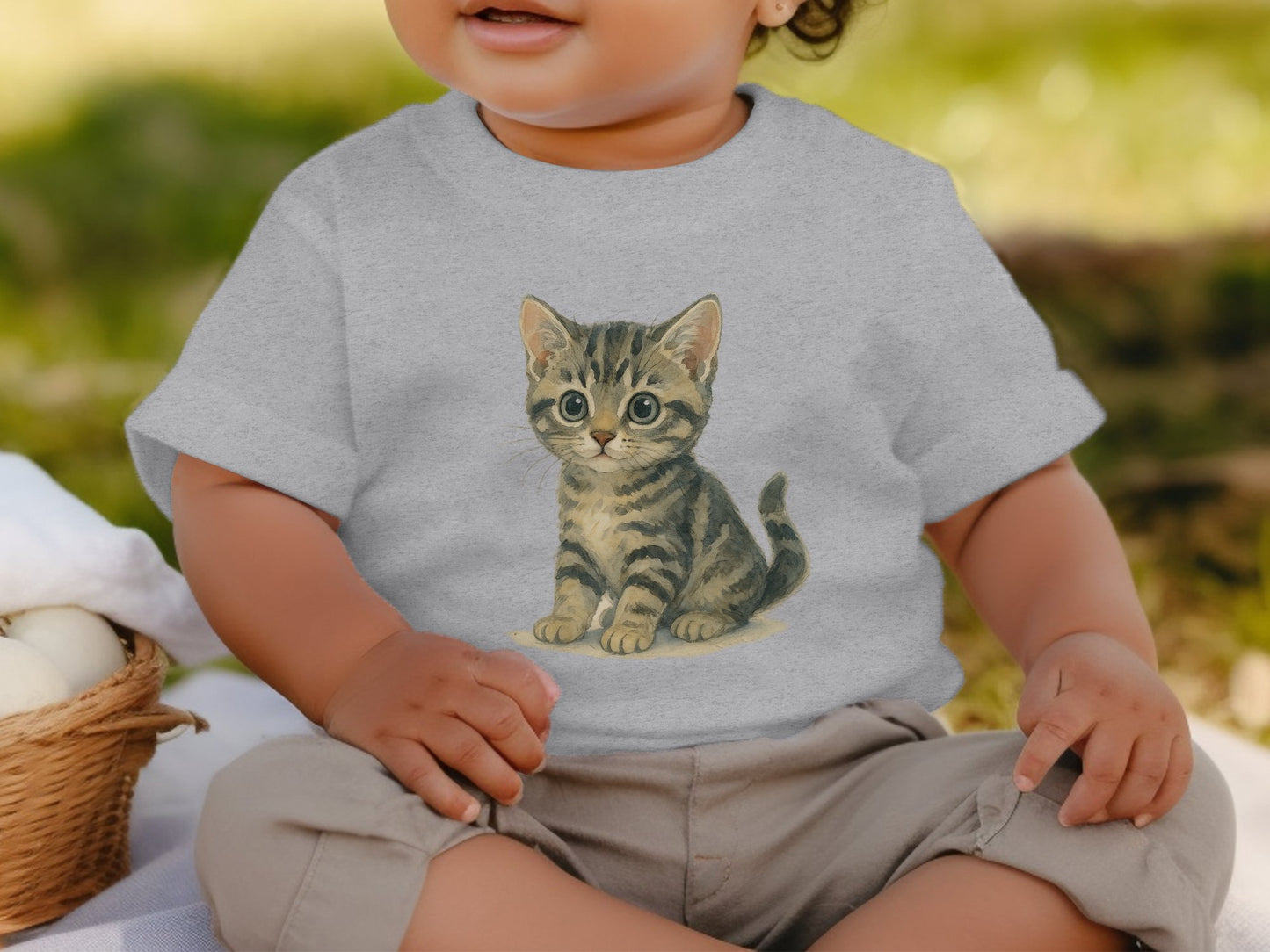 Adorable Baby With Cute Kitten Print T-shirt product type