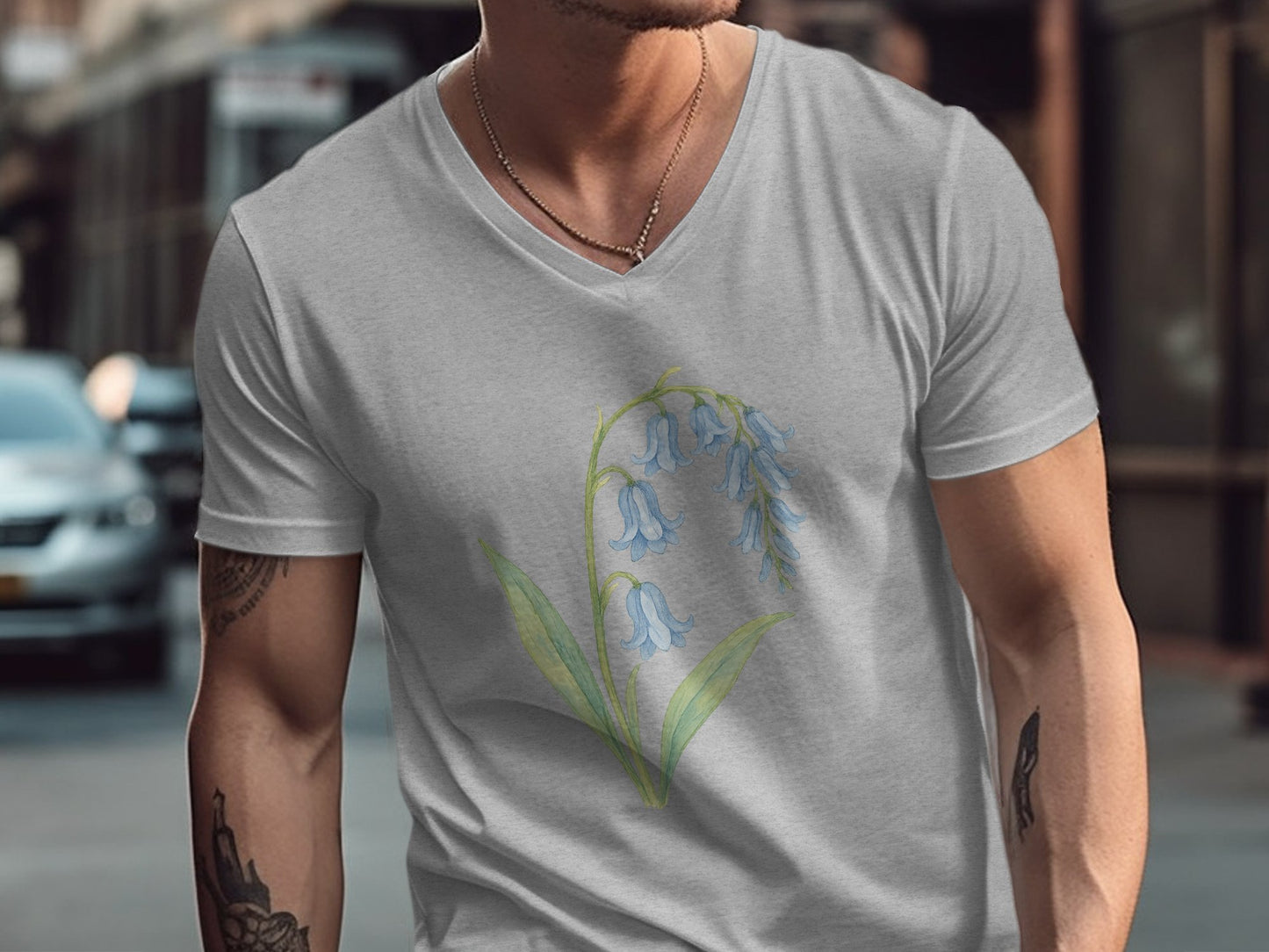 Stylish Gray T-Shirt with Bluebell Flower Design product