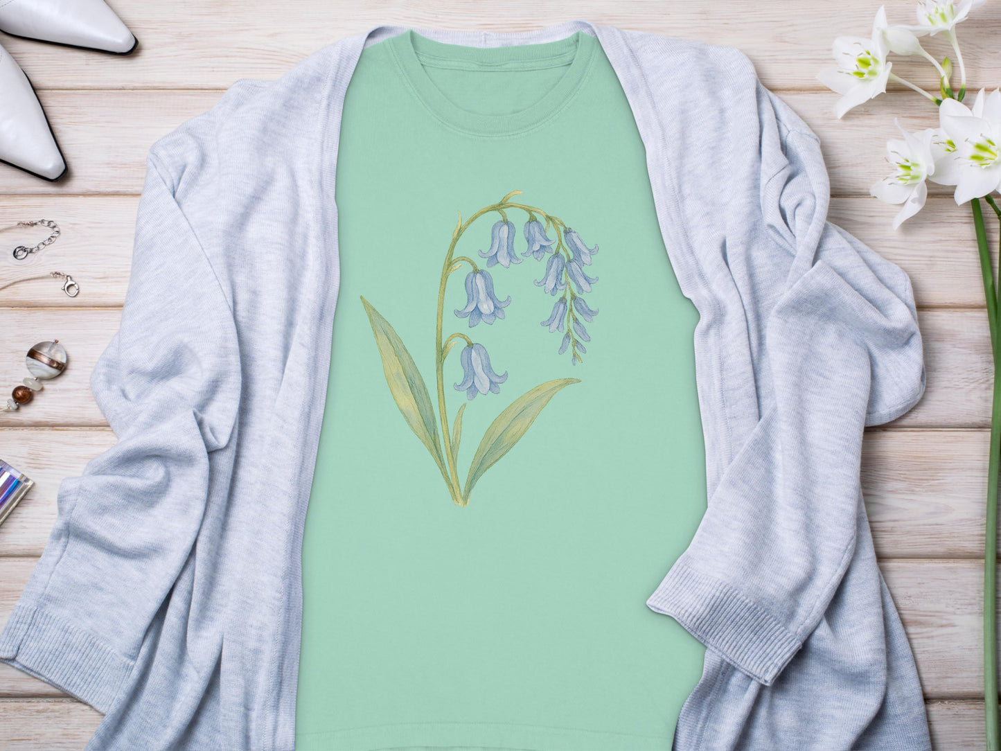 Light Green Tee with Blue Bell Flowers Product Type