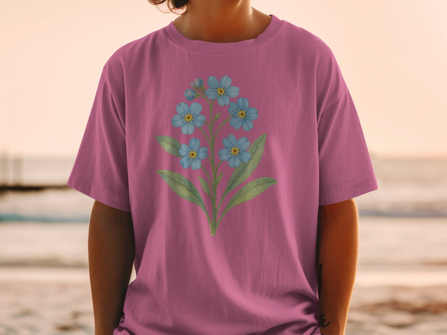 Blue Floral Design Pink T-Shirt for Casual Wear product type