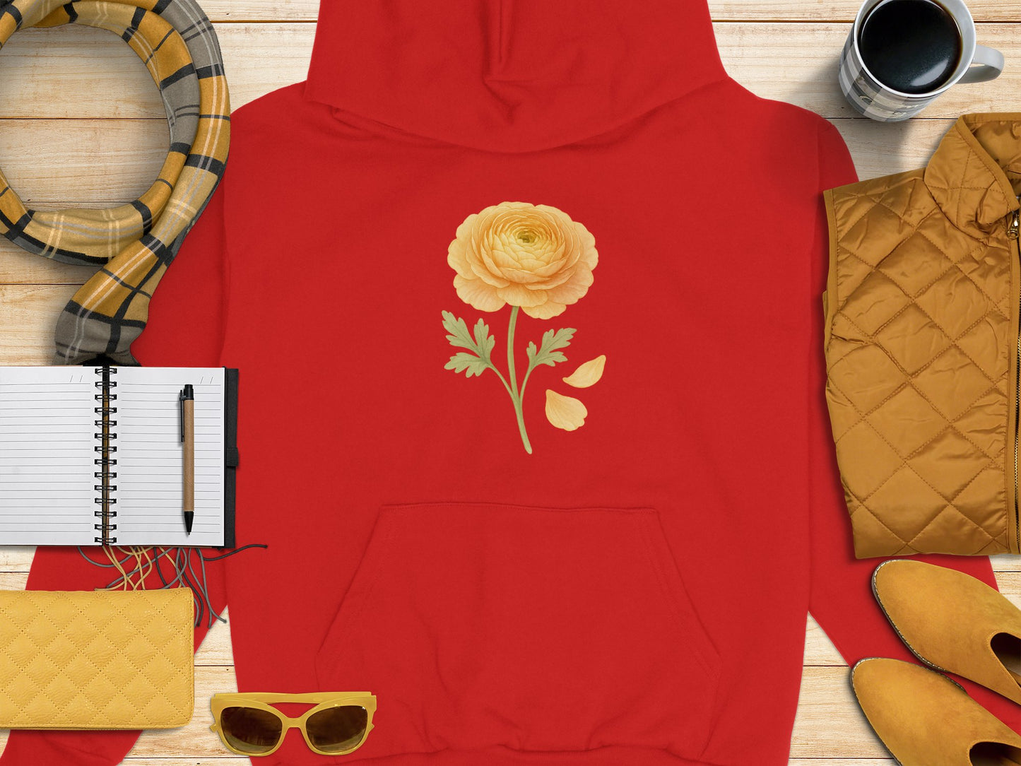 Bold Red Hoodie with Yellow Flower Graphic product