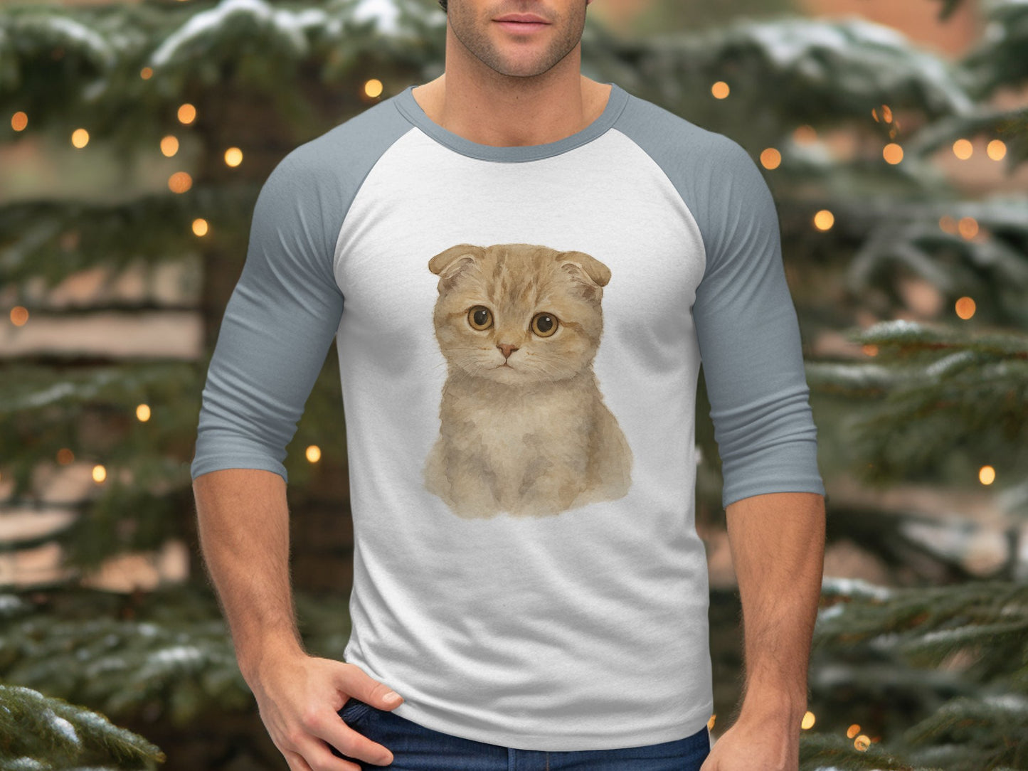 Cute Scottish Fold Cat Print Raglan T-shirt product