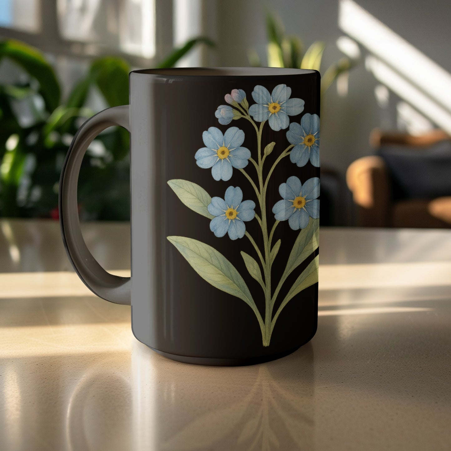 Blue Floral Pattern Black Background Mug product