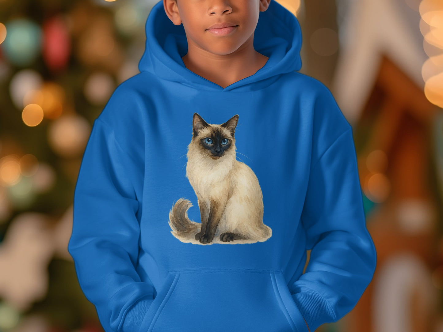 Cozy Blue Hoodie Featuring Adorable Cat Print product type