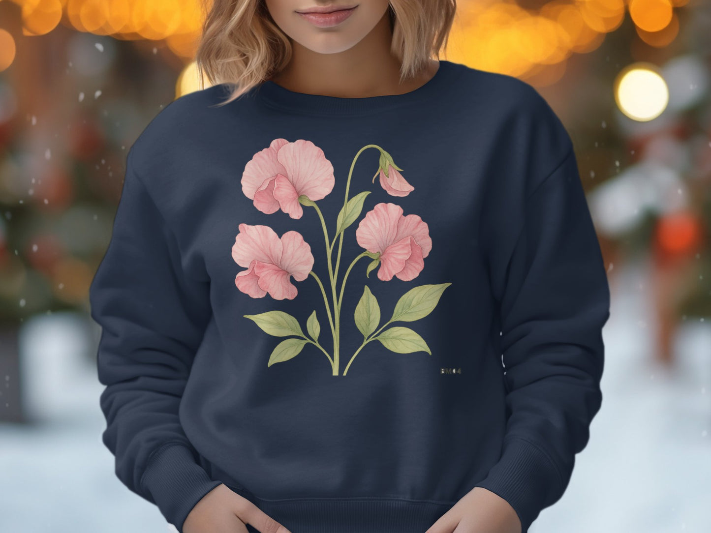 Cozy Navy Sweatshirt with Pink Floral Print product