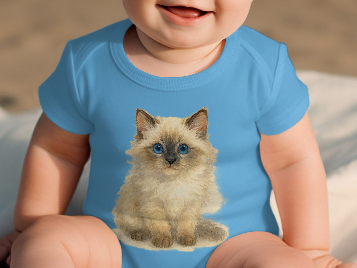 Cute Fluffy Kitten Print Blue Baby Onesie product