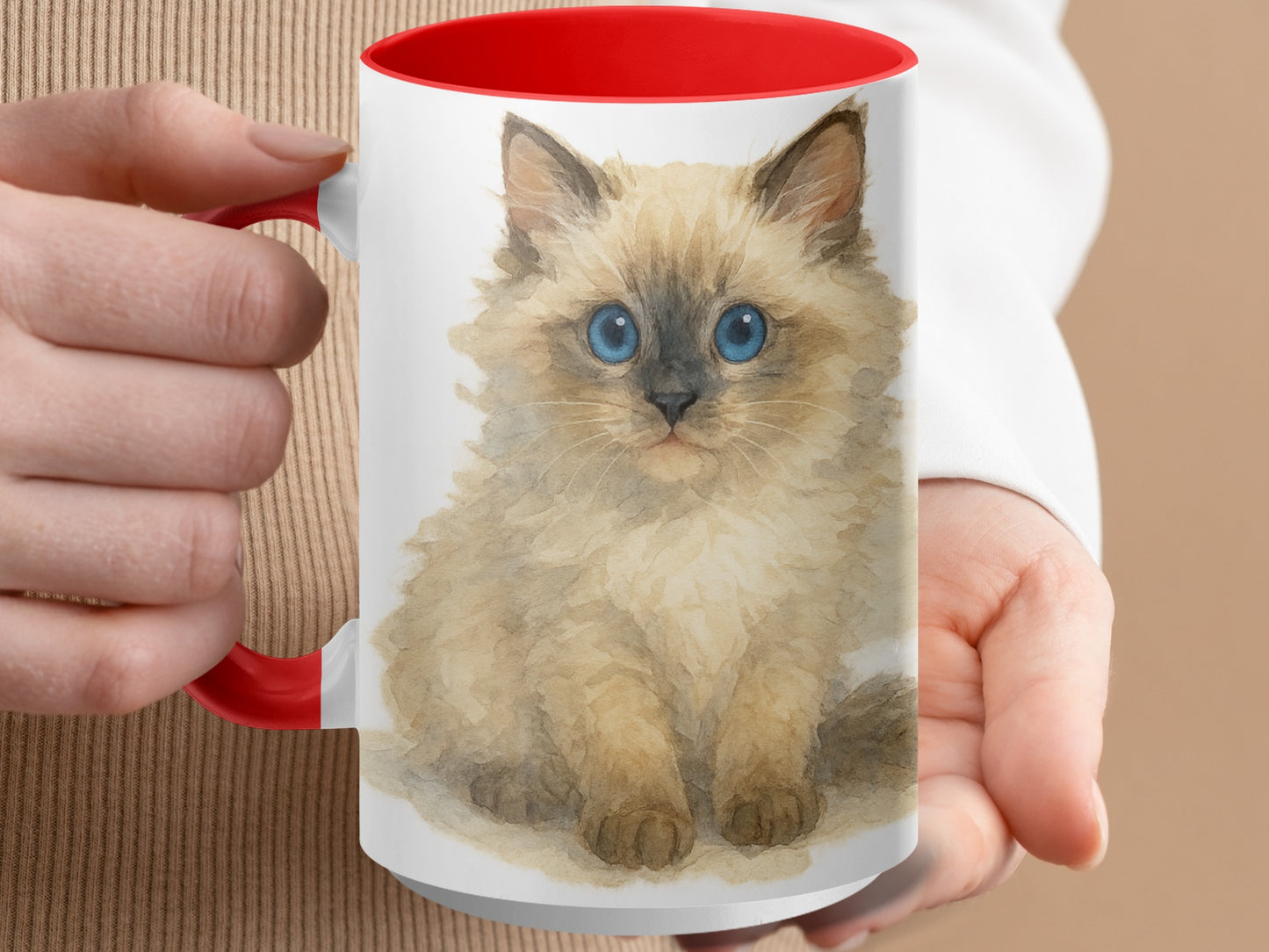 Cute Fluffy Kitty With Big Blue Eyes Printed Mug product