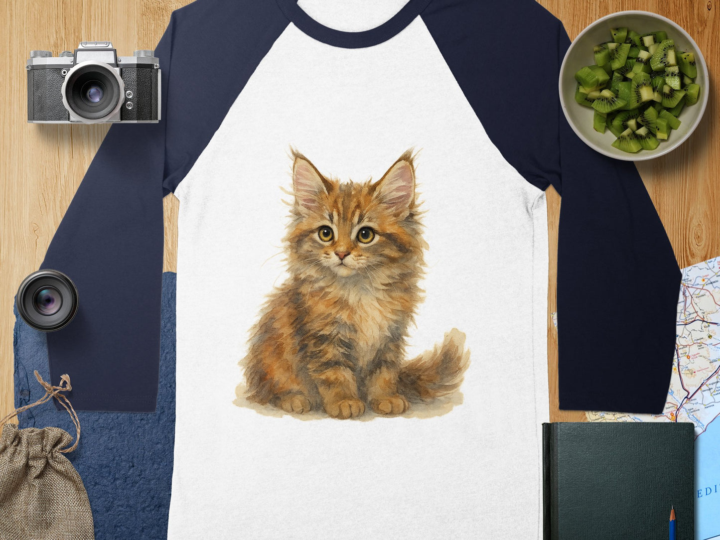 Cute Fluffy Kitty Raglan T-shirt Design product type