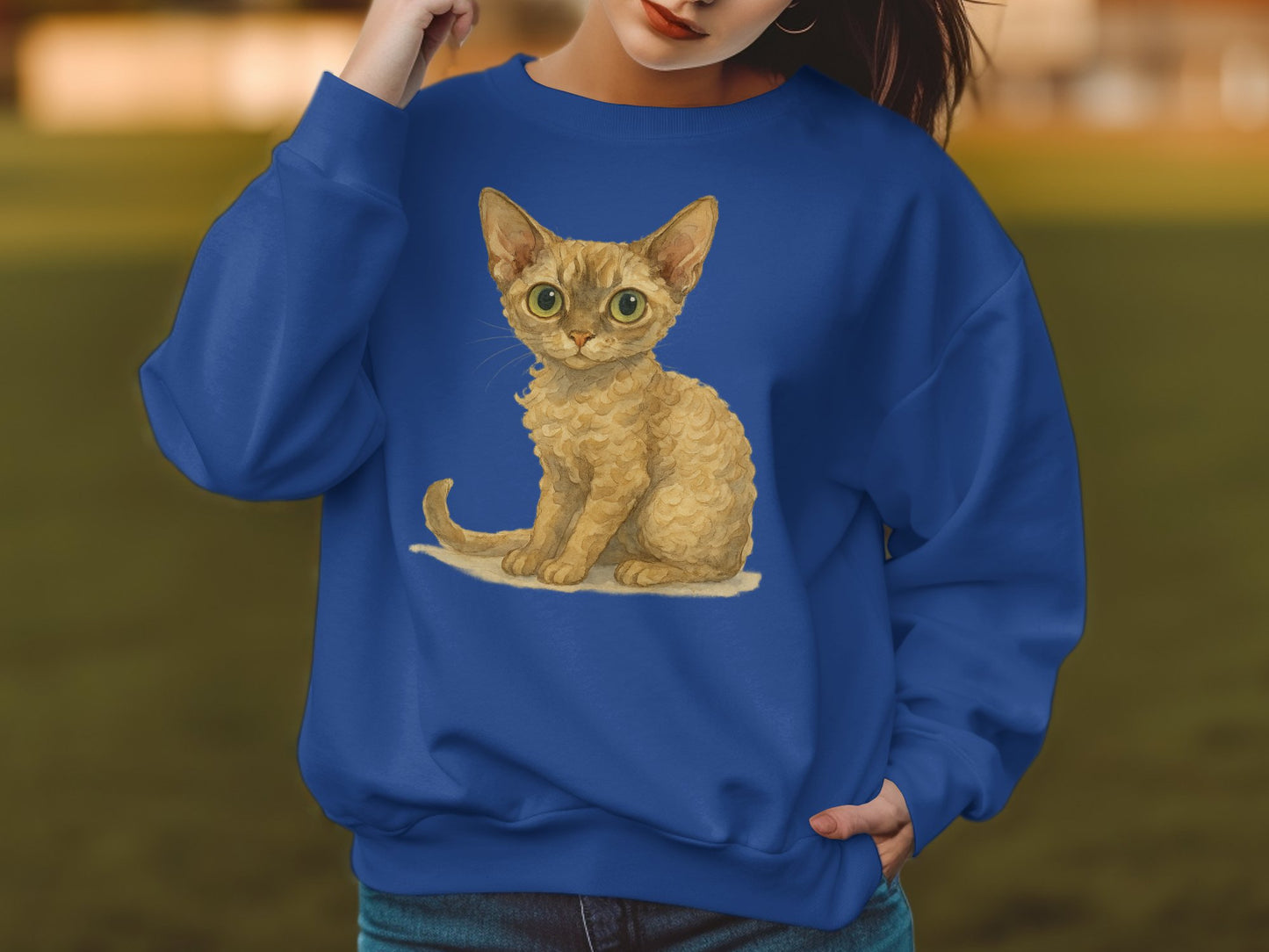 Cute Cat Print Blue Loose Fit Sweatshirt product type