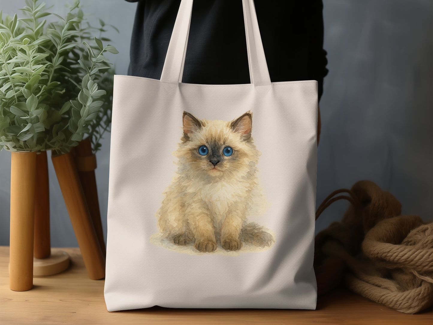 Adorable Blue-Eyed Kitten Design Tote Bag product type