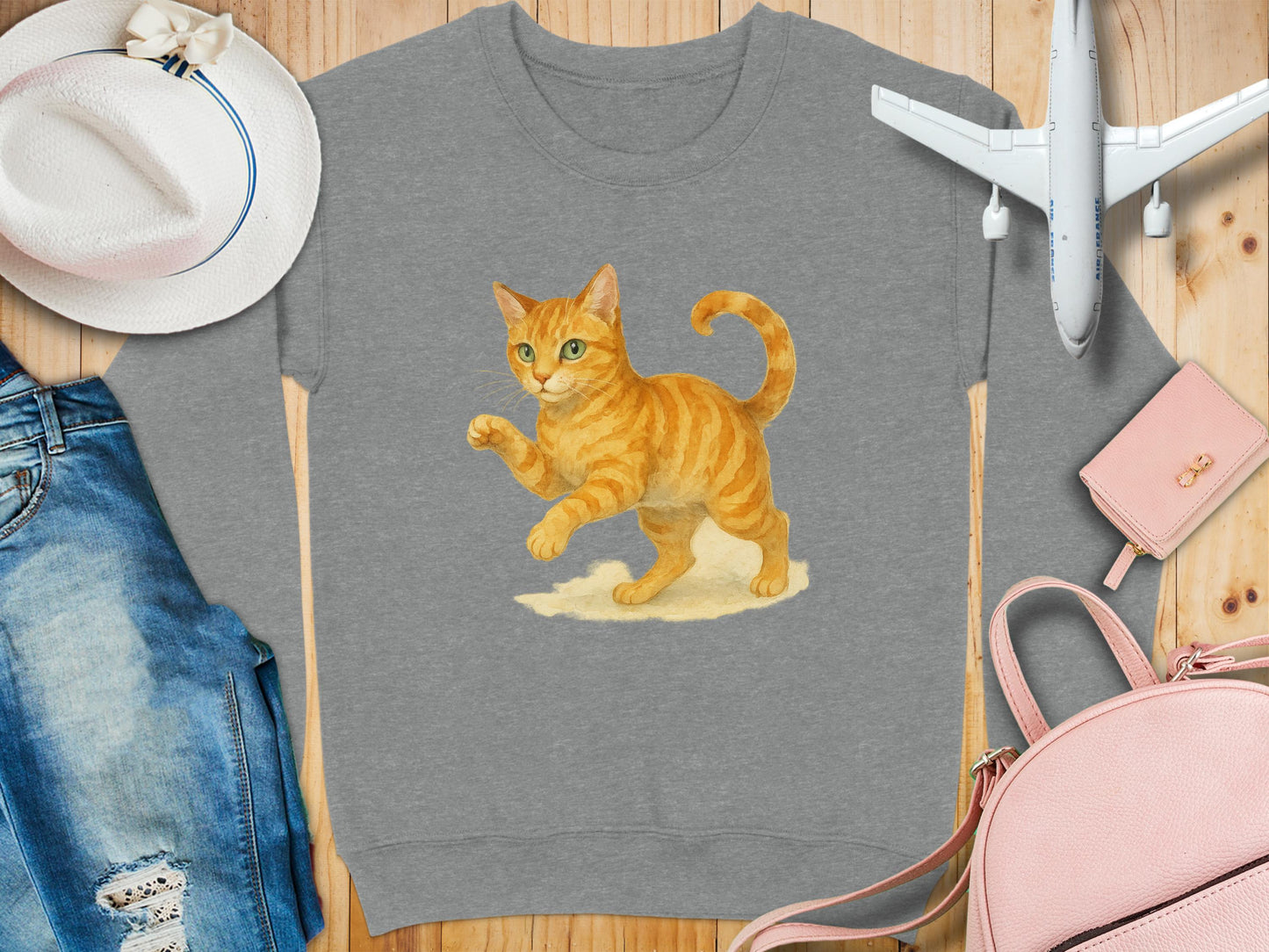 Adorable Playful Cat Graphic Unisex Crewneck Sweatshirt product type