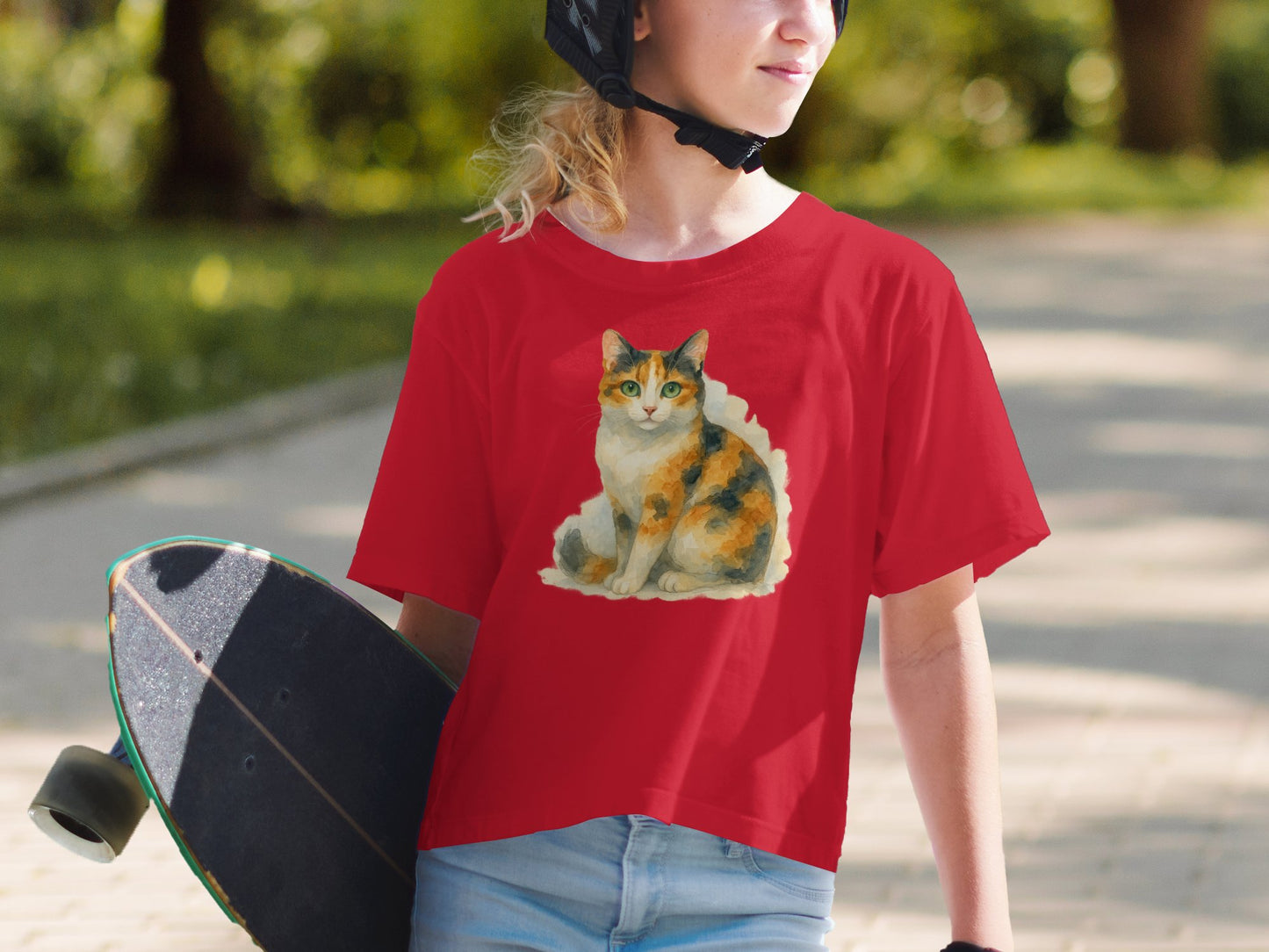 Colorful Cat Print Design Red T-Shirt product type