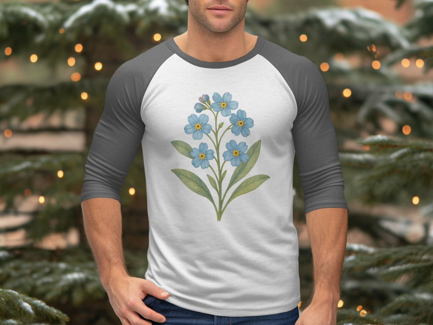 Blue Floral Design Raglan Sleeve Shirt product