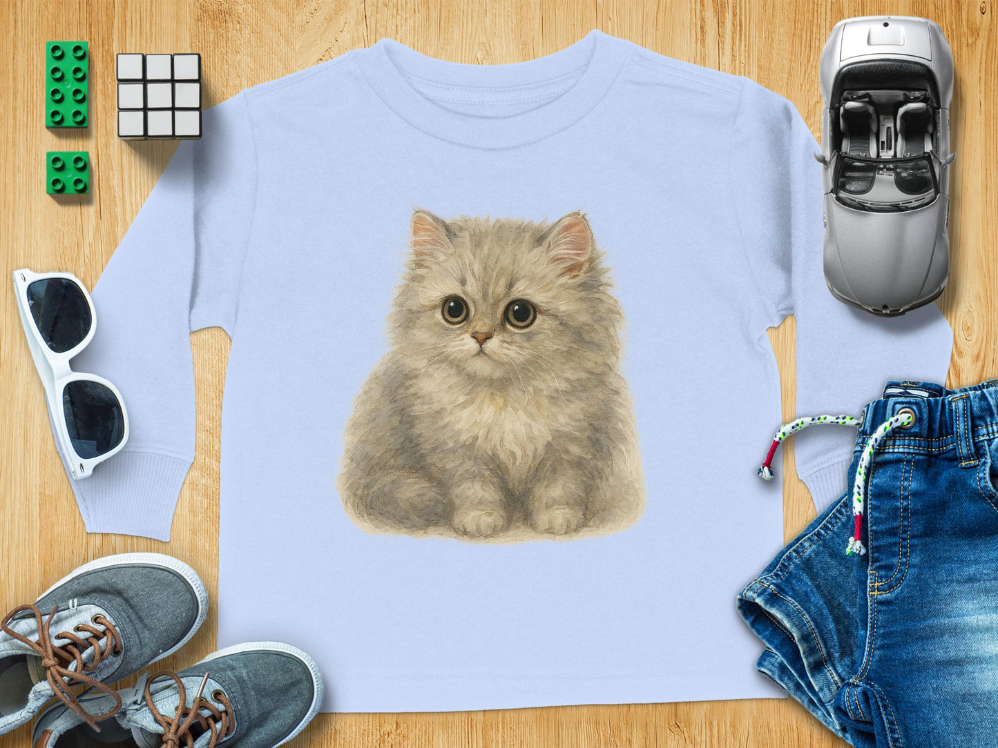Cute Fluffy Kitten Illustration on Kids Clothing product