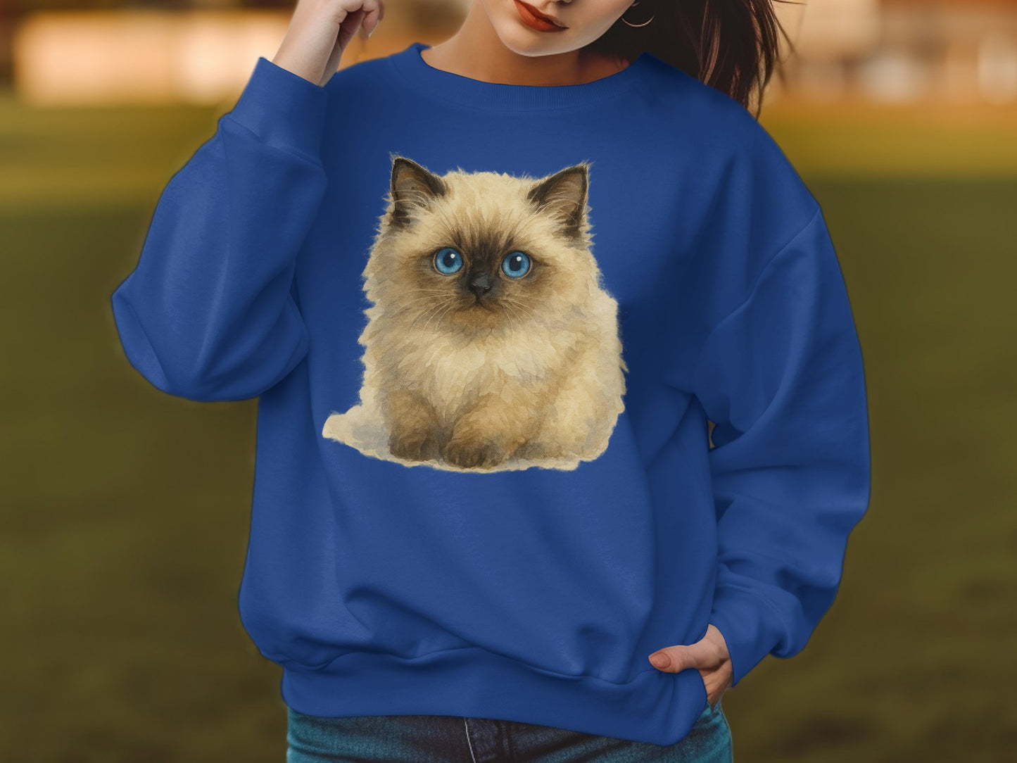 Adorable Blue-eyed Kitten Print Sweatshirt product type