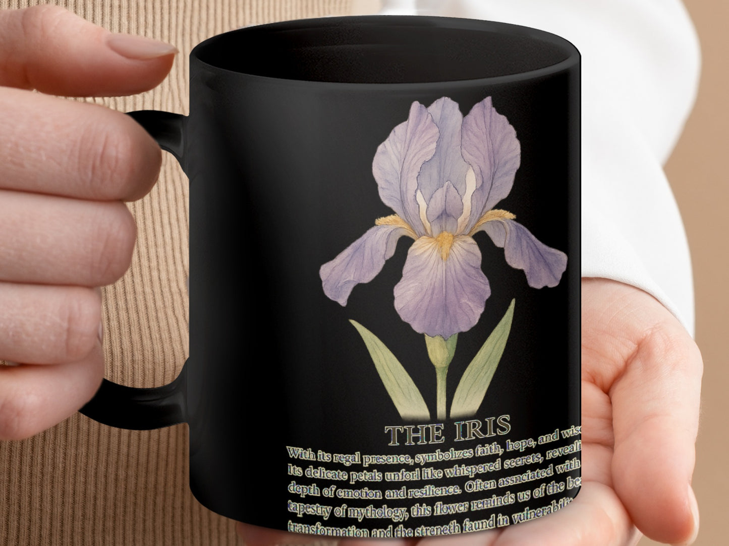 The Iris Flower Themed Black Ceramic Mug product type