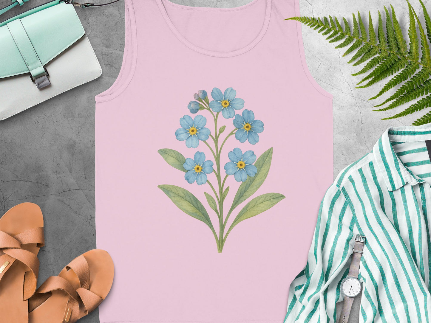 Pink Tank Top with Blue Floral Design product type