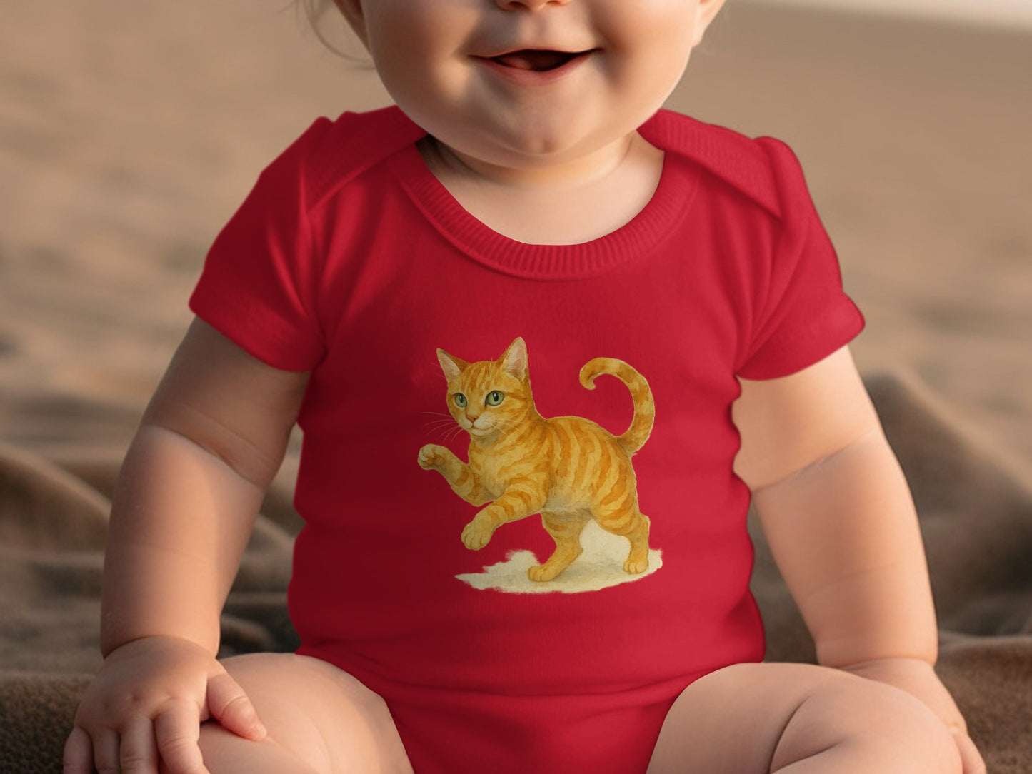 Adorable Red Baby Outfit Featuring Playful Cat product