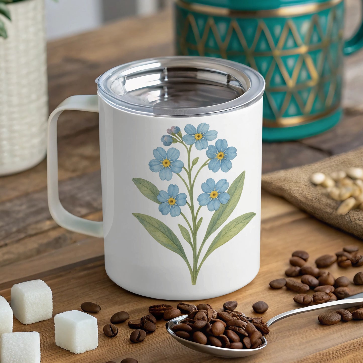 Blue Floral Design Coffee Mug with Handle product