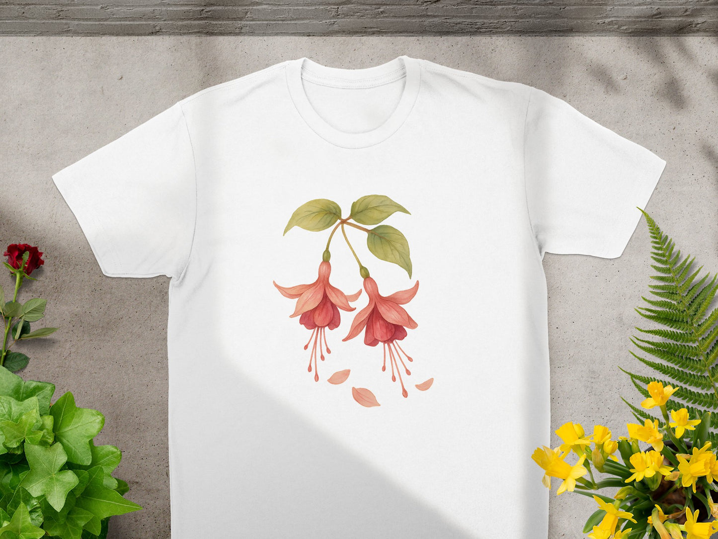 Beautiful Floral Fuchsia Design on White Shirt product type