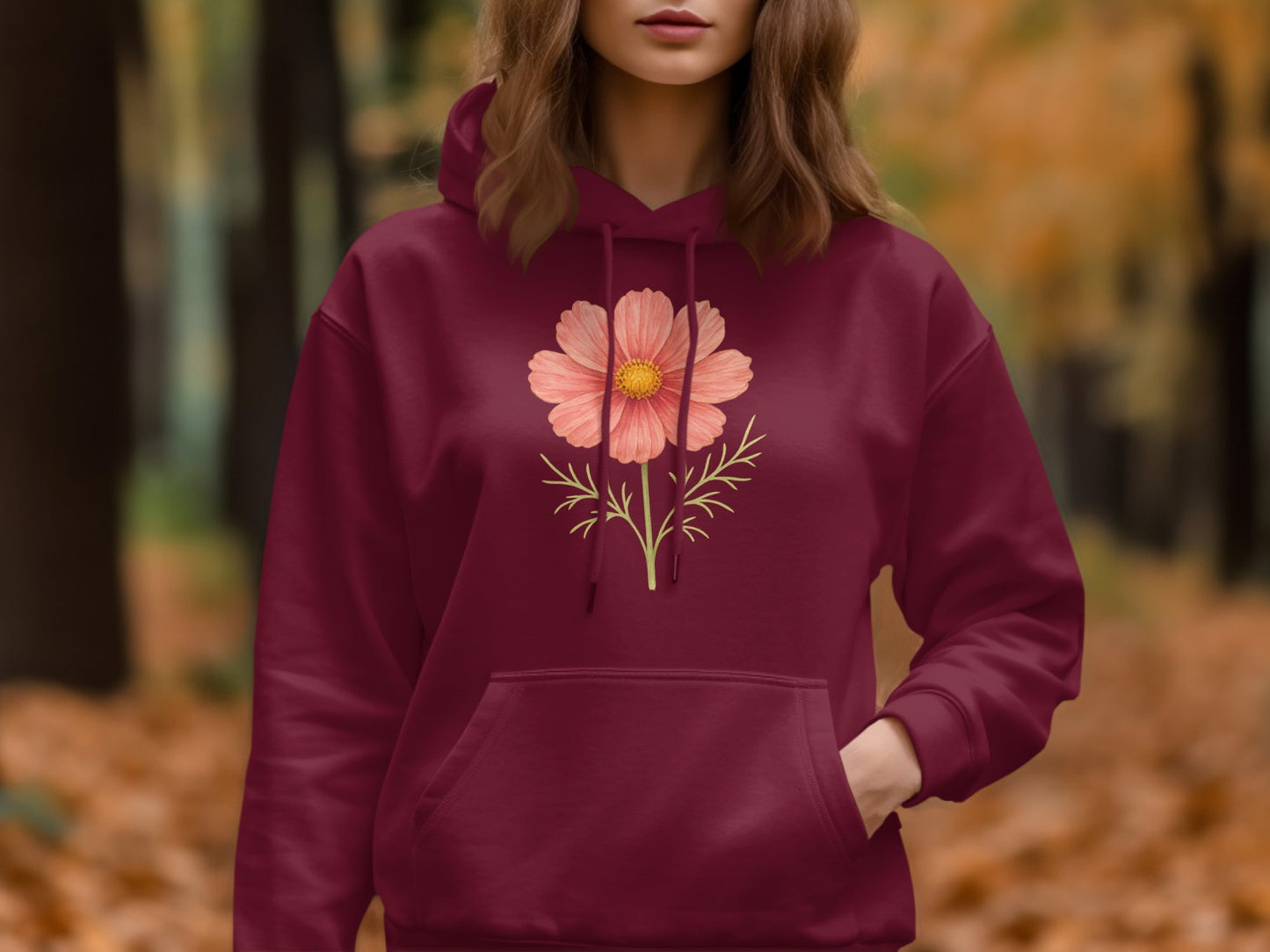 Beautiful Floral Design Burgundy Hoodie product