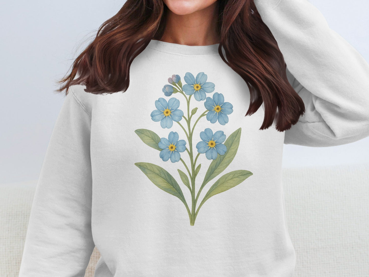 Blue Flower Graphic on White Sweatshirt product type