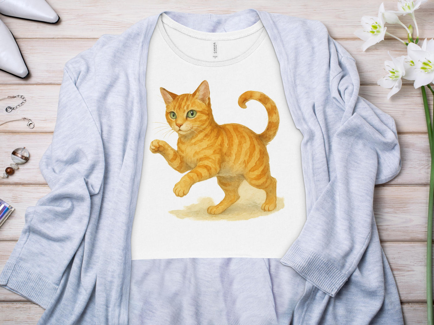 Orange Tabby Cat Art Design on White Shirt product