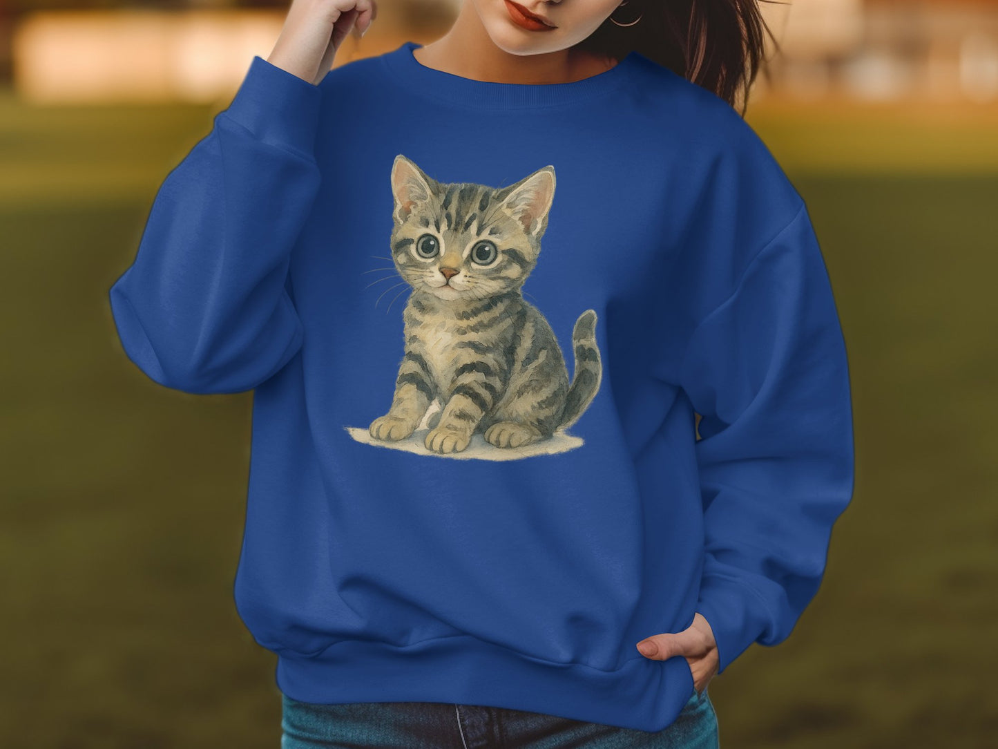 Cute Kitten Graphic on Royal Blue Sweatshirt product