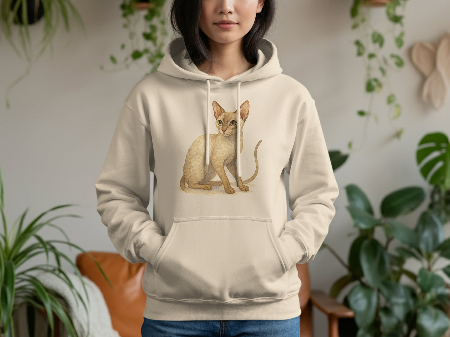 Cute Cat Print Beige Cozy Hoodie product