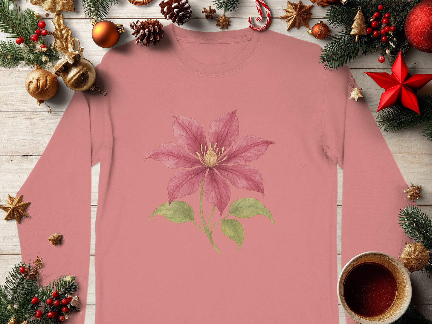 Festive Holiday Flower Design Long Sleeve Shirt product type