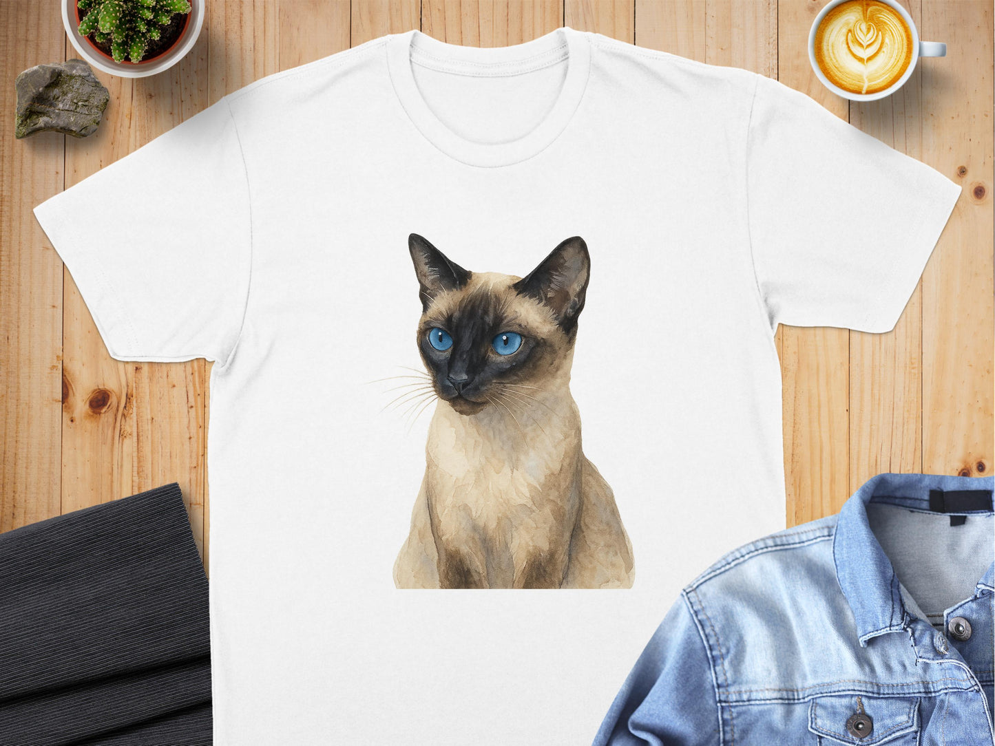 Stunning Blue-Eyed Cat Illustration on Shirt product type