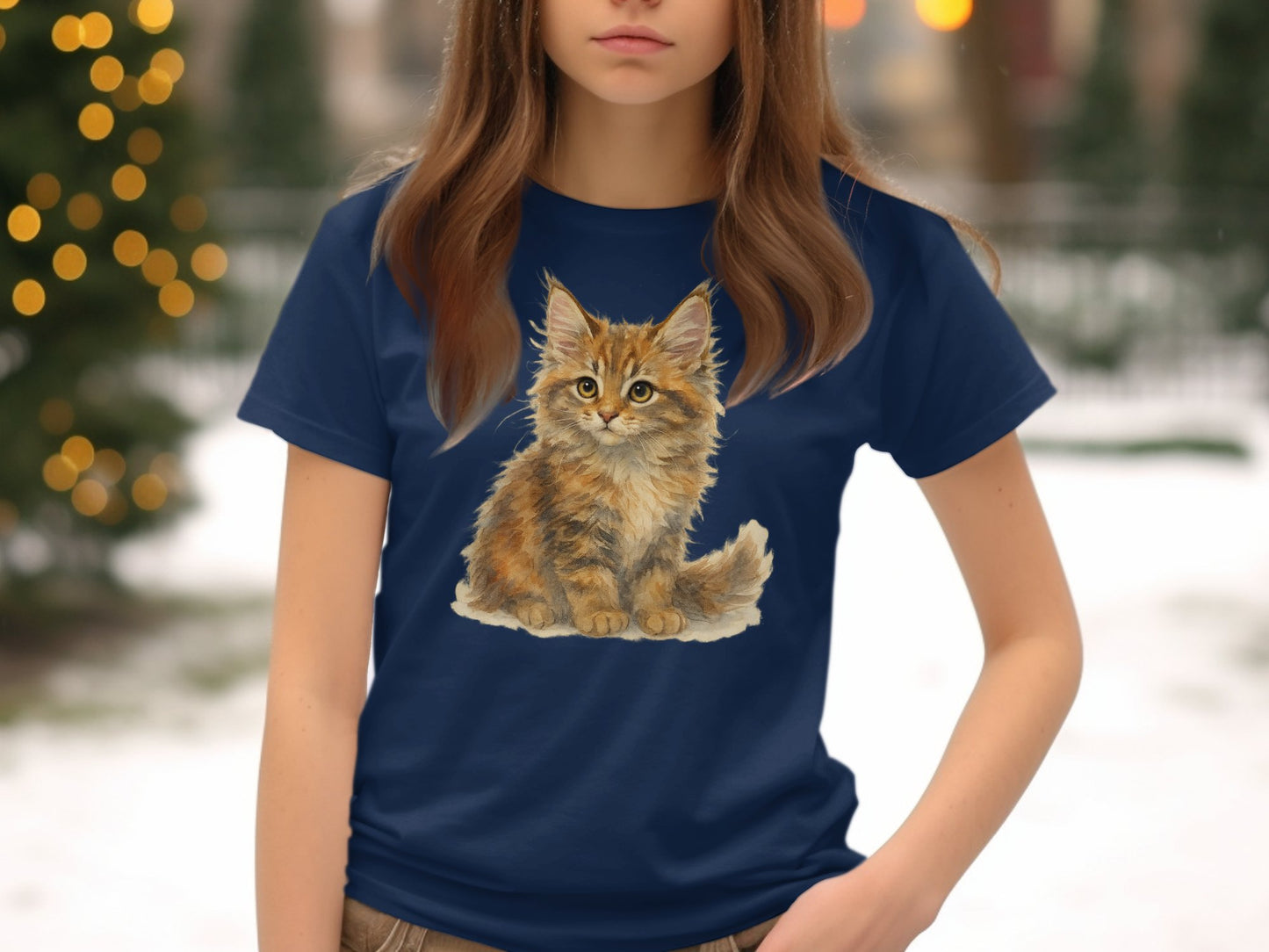 Adorable Kitten In Winter Scene Printed T-shirt product