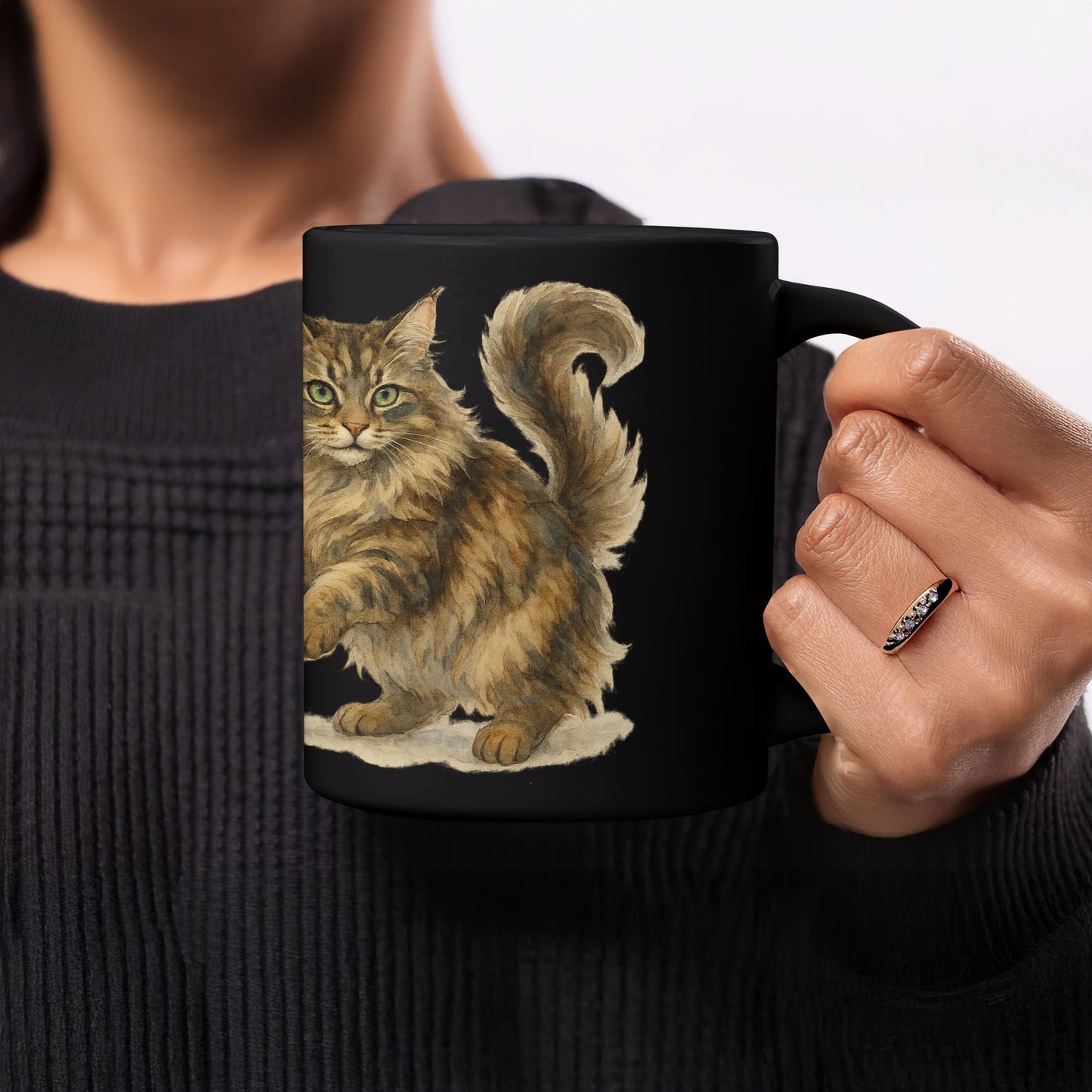 Maine Coon Cat Illustration Black Mug product